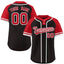 Custom Black Red-White Stripe Fashion Raglan Sleeves Authentic Two-Button Softball Jersey