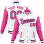 Custom White Pink Full-Snap Varsity Raglan Sleeves Letterman Baseball Jacket