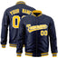 Custom Navy Gold-White Varsity Full-Zip Letterman Bomber Jacket