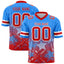 Custom Light Blue Red Personalized Star Gradient Flag Football Jersey
