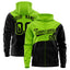 Custom Neon Green Black Color Block Varsity Full-Zip Letterman Wave Jacket Hoodie
