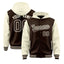 Custom Brown Cream Raglan Sleeves Varsity Full-Snap Letterman Two Tone Jacket Hoodie