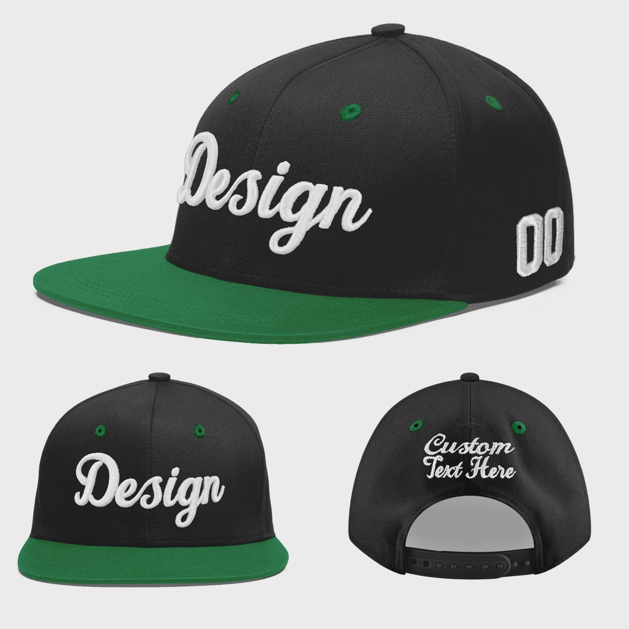 Custom Black Kelly Green 3D Puff Embroidery Flat Embroidery Casual Sport Baseball Cap Main image