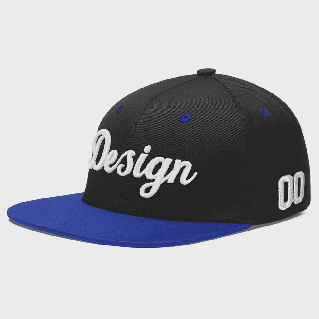 Custom Black Royal Blue 3D Puff Embroidery Flat Embroidery Casual Sport Baseball Cap