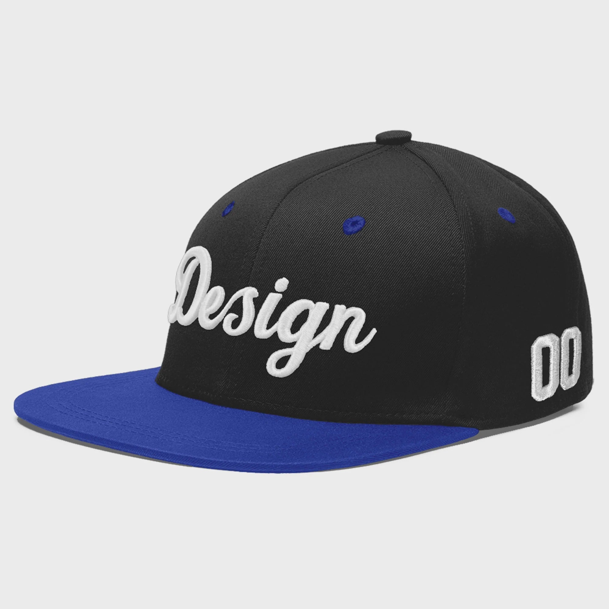 Custom Black Royal Blue 3D Puff Embroidery Flat Embroidery Casual Sport Baseball Cap