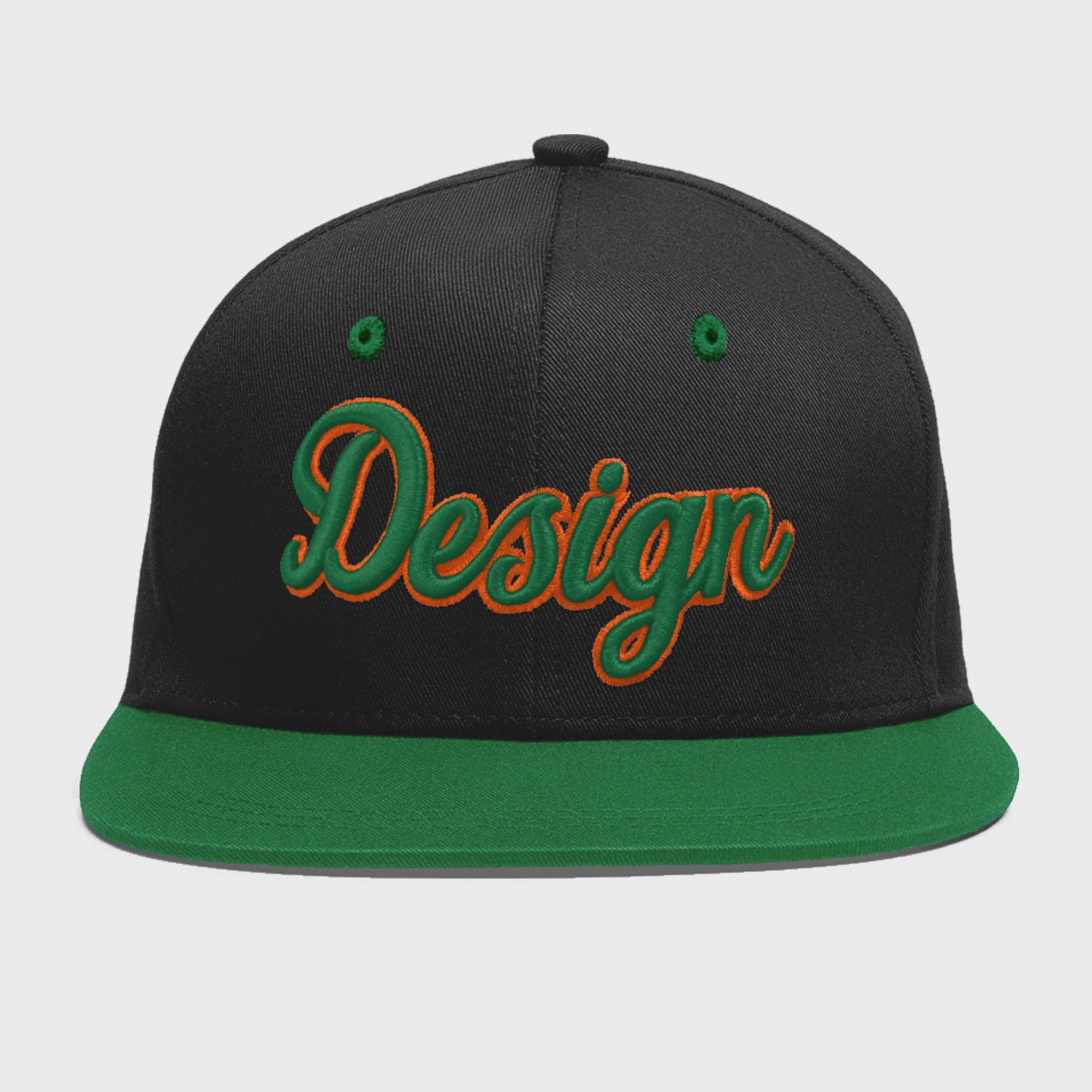 Custom Black Kelly Green 3D Puff Embroidery Flat Embroidery Casual Sport Baseball Cap