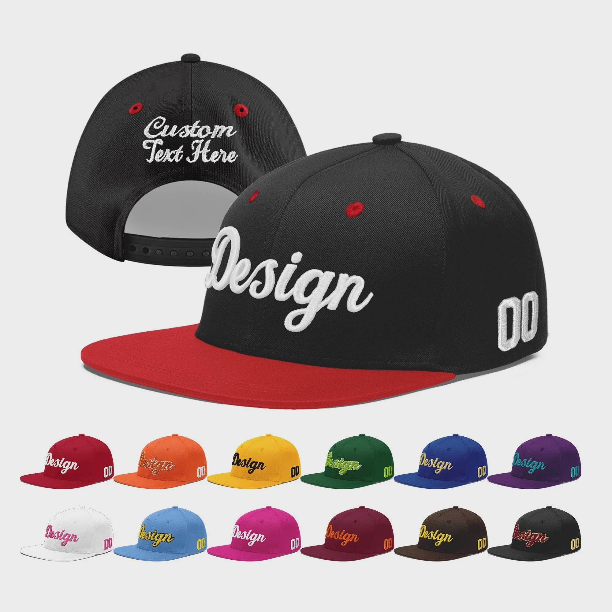 Custom Black Red 3D Puff Embroidery Flat Embroidery Casual Sport Baseball Cap