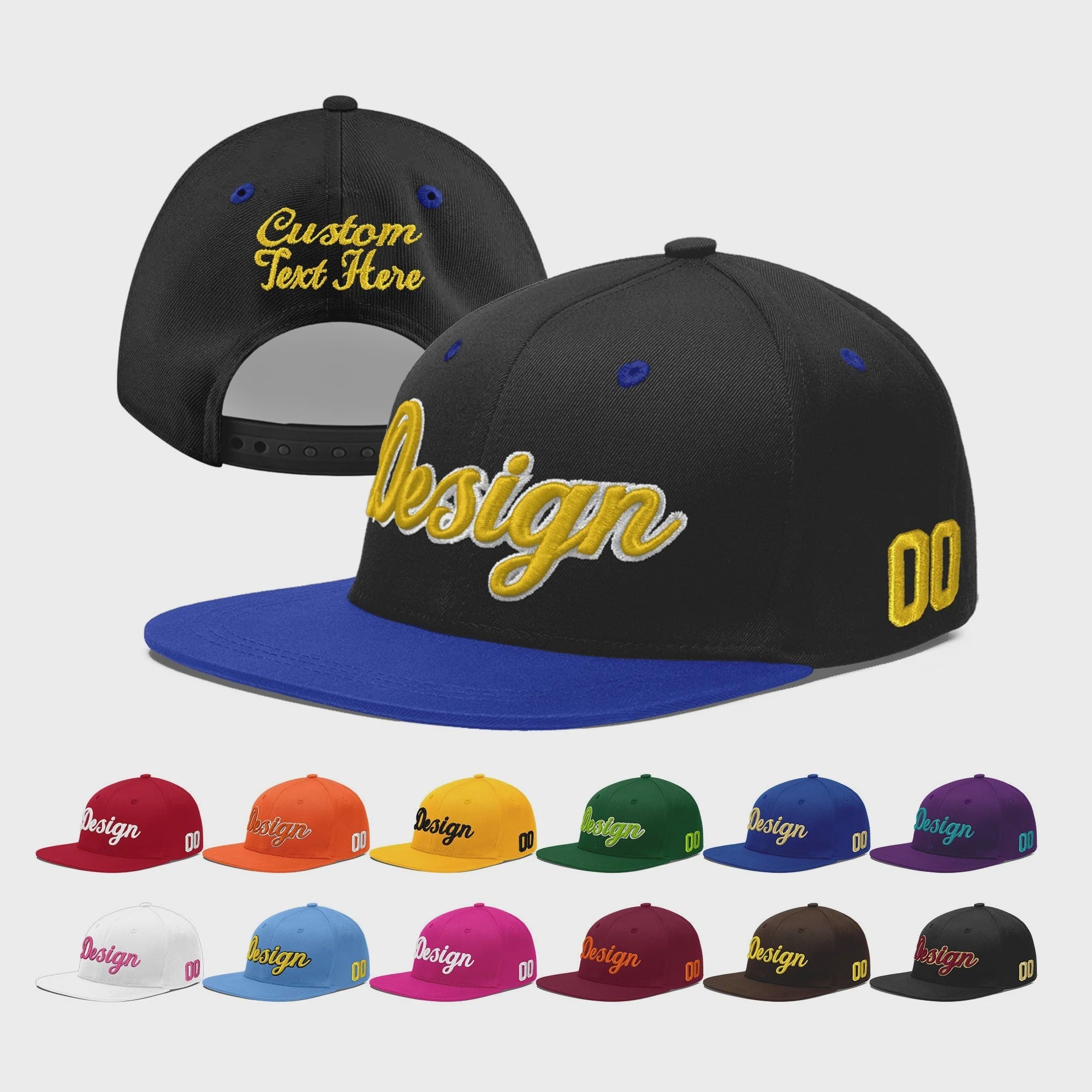 Custom Black Royal Blue 3D Puff Embroidery Flat Embroidery Casual Sport Baseball Cap