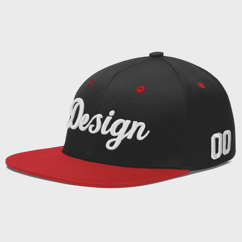 Custom Black Red 3D Puff Embroidery Flat Embroidery Casual Sport Baseball Cap