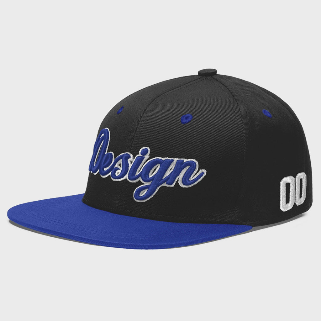 Custom Black Royal Blue 3D Puff Embroidery Flat Embroidery Casual Sport Baseball Cap