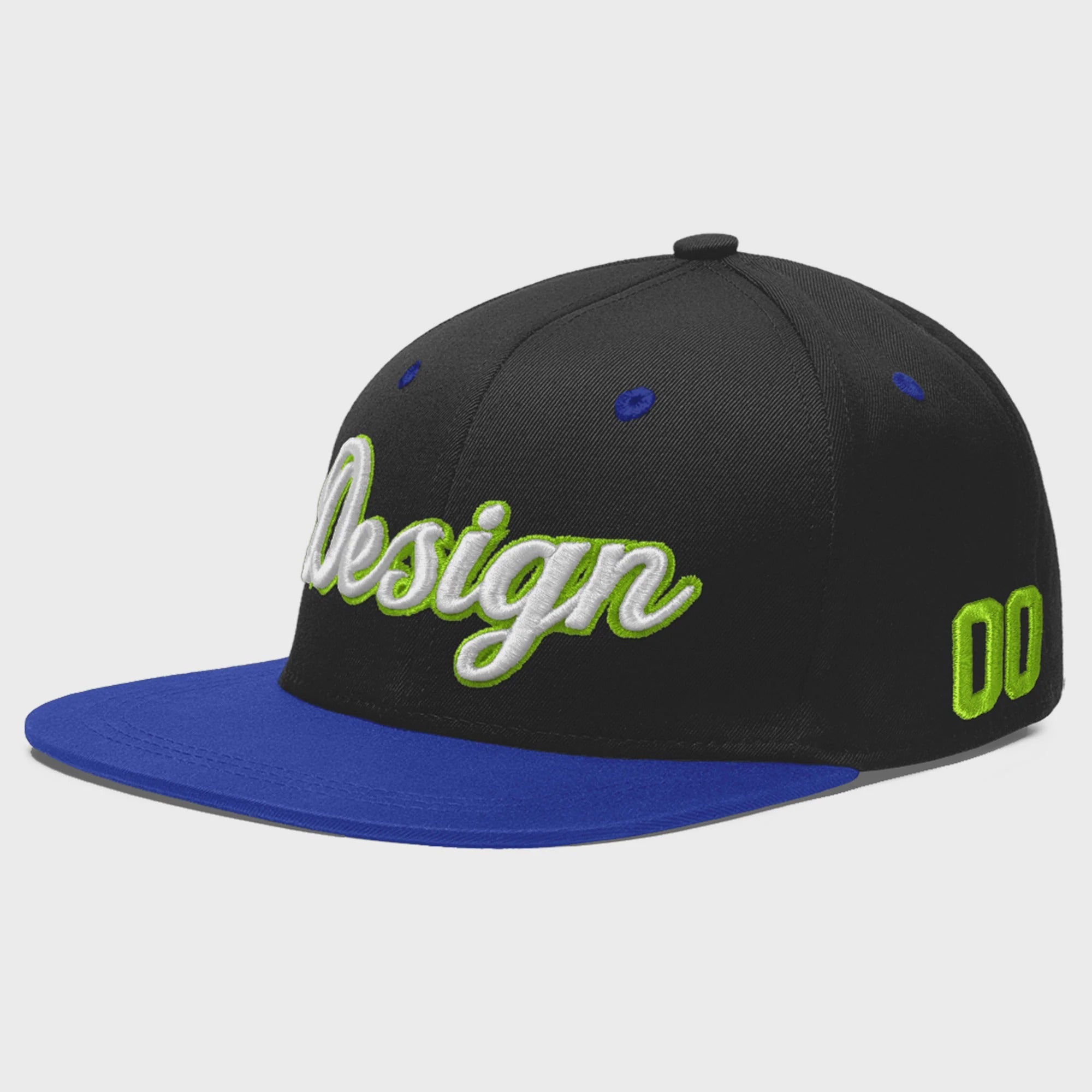 Custom Black Royal Blue 3D Puff Embroidery Flat Embroidery Casual Sport Baseball Cap