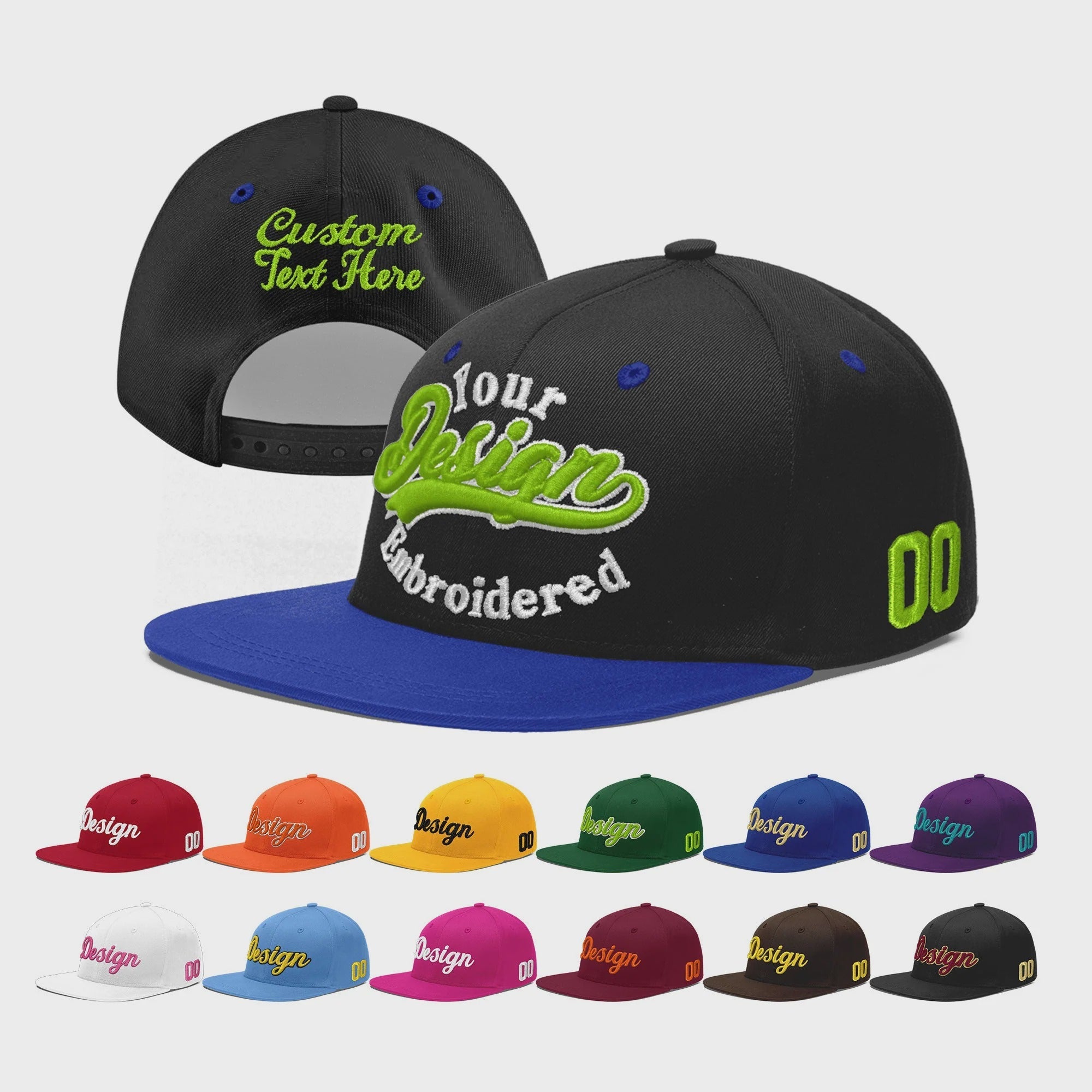 Custom Black Royal Blue 3D Puff Embroidery Flat Embroidery Casual Sport Baseball Cap