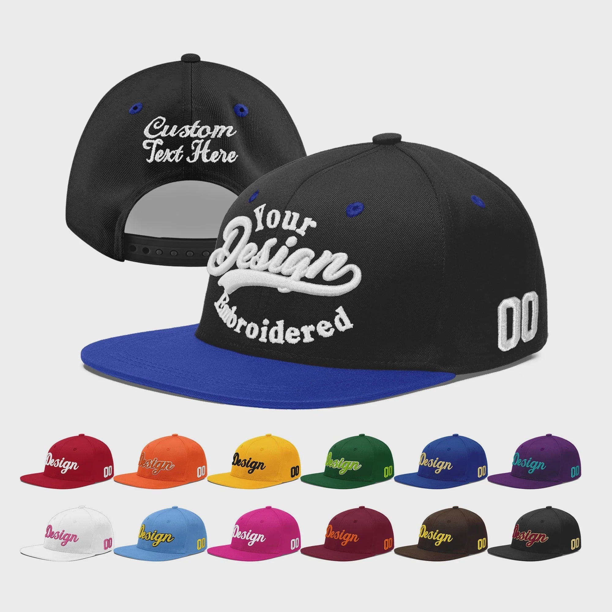Custom Black Royal Blue 3D Puff Embroidery Flat Embroidery Casual Sport Baseball Cap