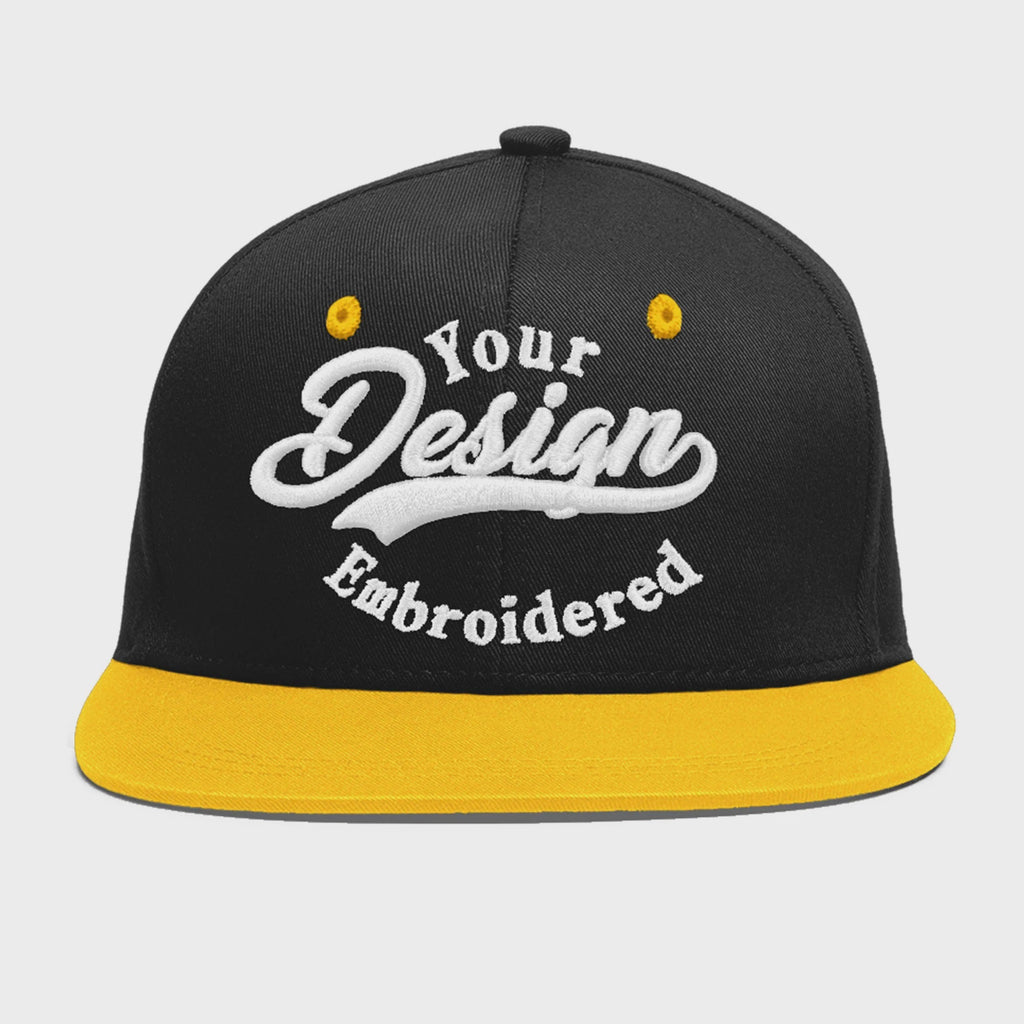 Custom Black Gold 3D Puff Embroidery Flat Embroidery Casual Sport Baseball Cap