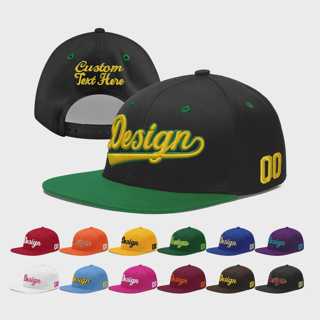 Custom Black Kelly Green 3D Puff Embroidery Flat Embroidery Casual Sport Baseball Cap