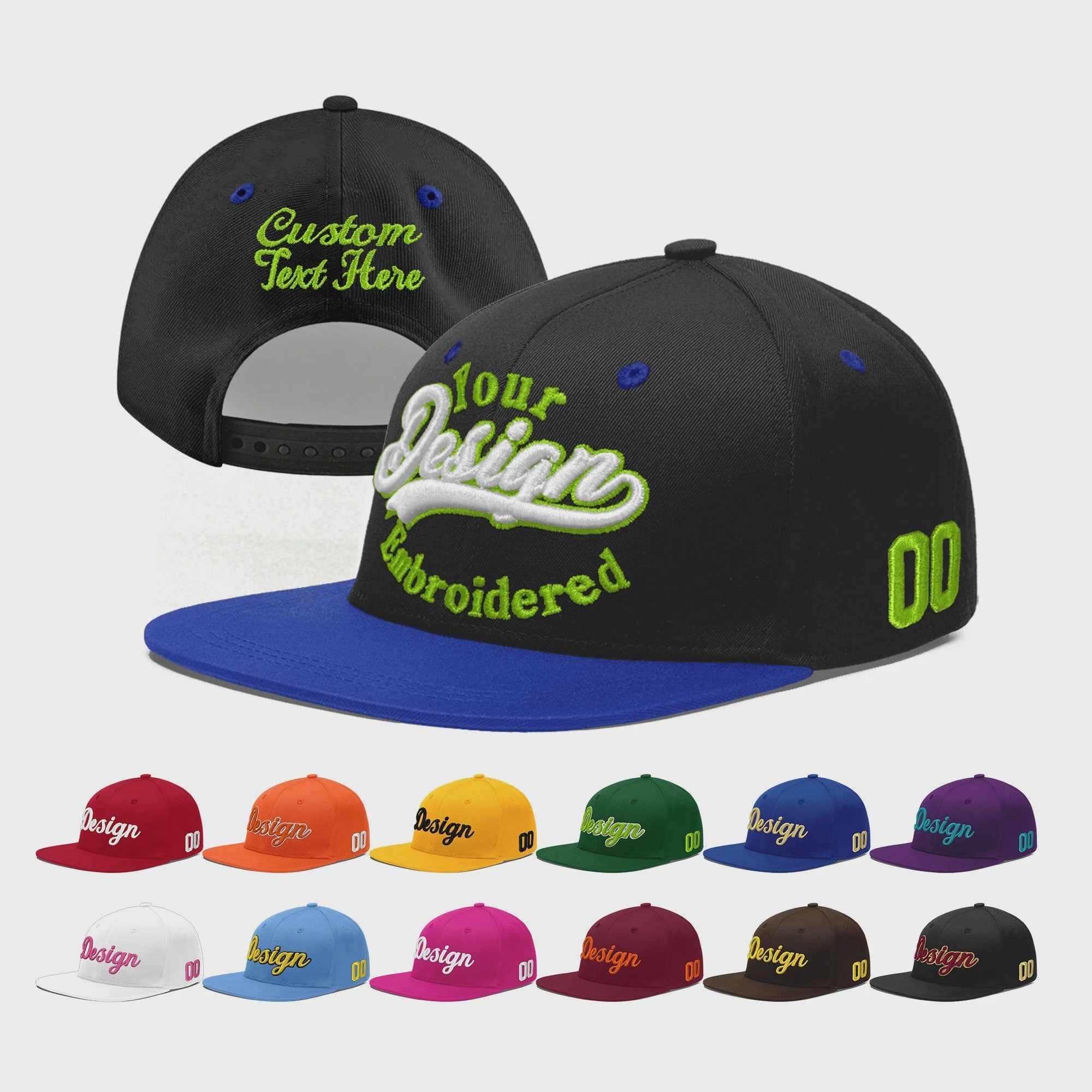 Custom Black Royal Blue 3D Puff Embroidery Flat Embroidery Casual Sport Baseball Cap