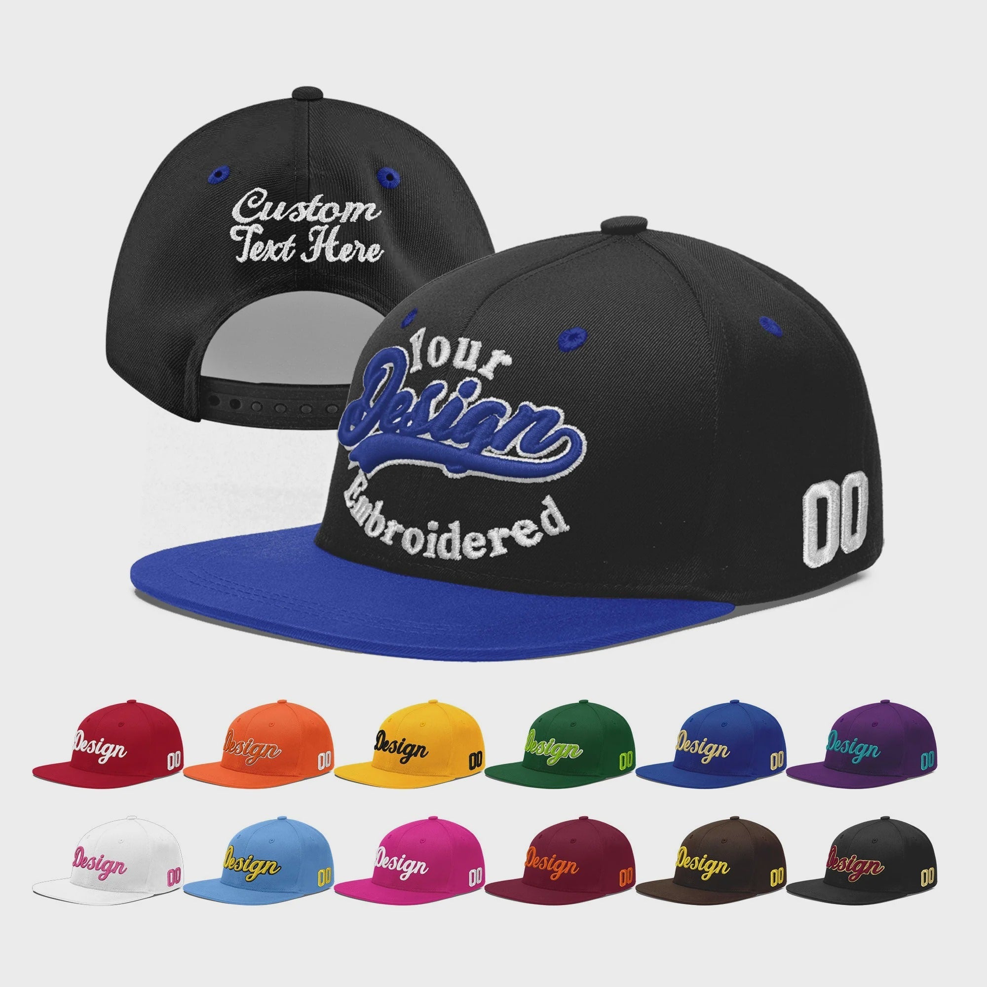 Custom Black Royal Blue 3D Puff Embroidery Flat Embroidery Casual Sport Baseball Cap