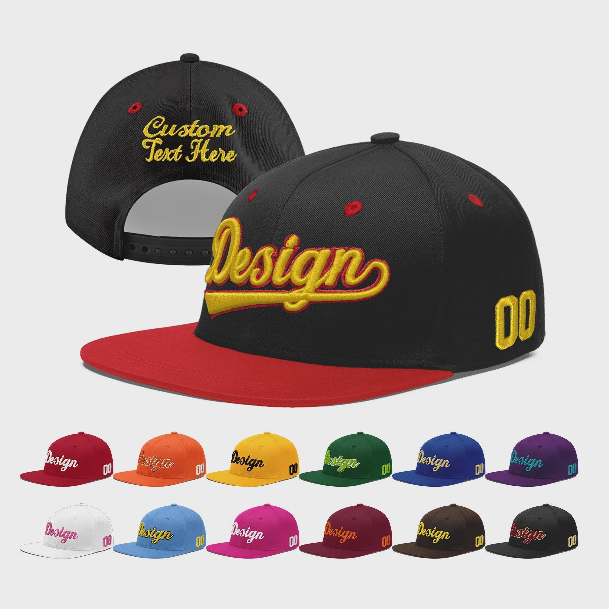 Custom Black Red 3D Puff Embroidery Flat Embroidery Casual Sport Baseball Cap