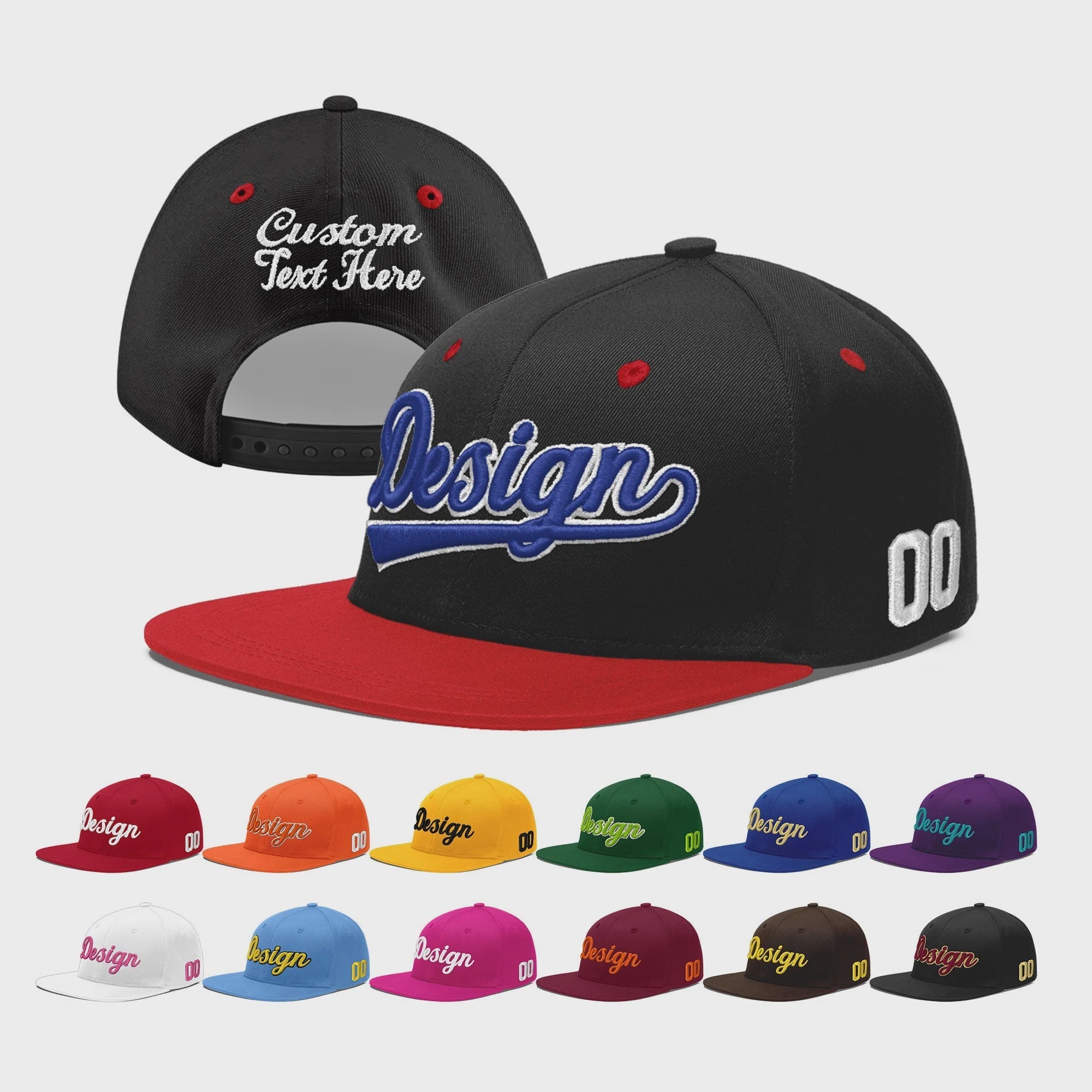 Custom Black Red 3D Puff Embroidery Flat Embroidery Casual Sport Baseball Cap