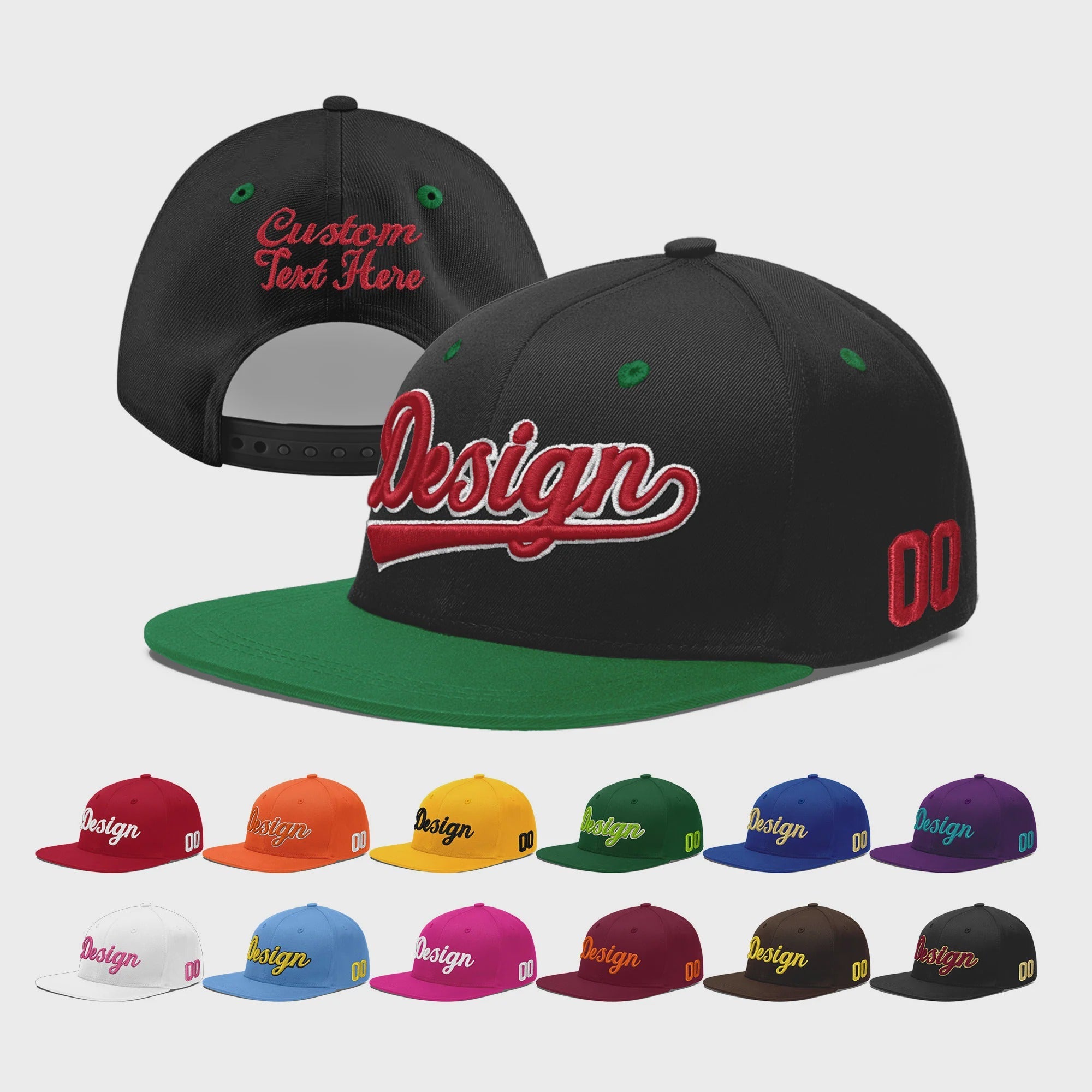 Custom Black Kelly Green 3D Puff Embroidery Flat Embroidery Casual Sport Baseball Cap