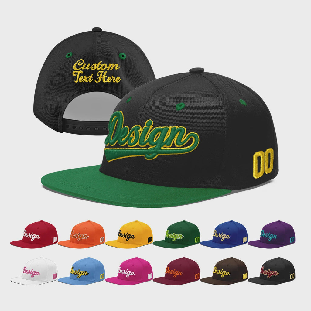 Custom Black Kelly Green 3D Puff Embroidery Flat Embroidery Casual Sport Baseball Cap