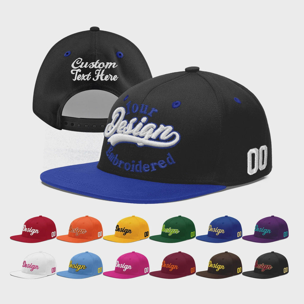 Custom Black Royal Blue 3D Puff Embroidery Flat Embroidery Casual Sport Baseball Cap