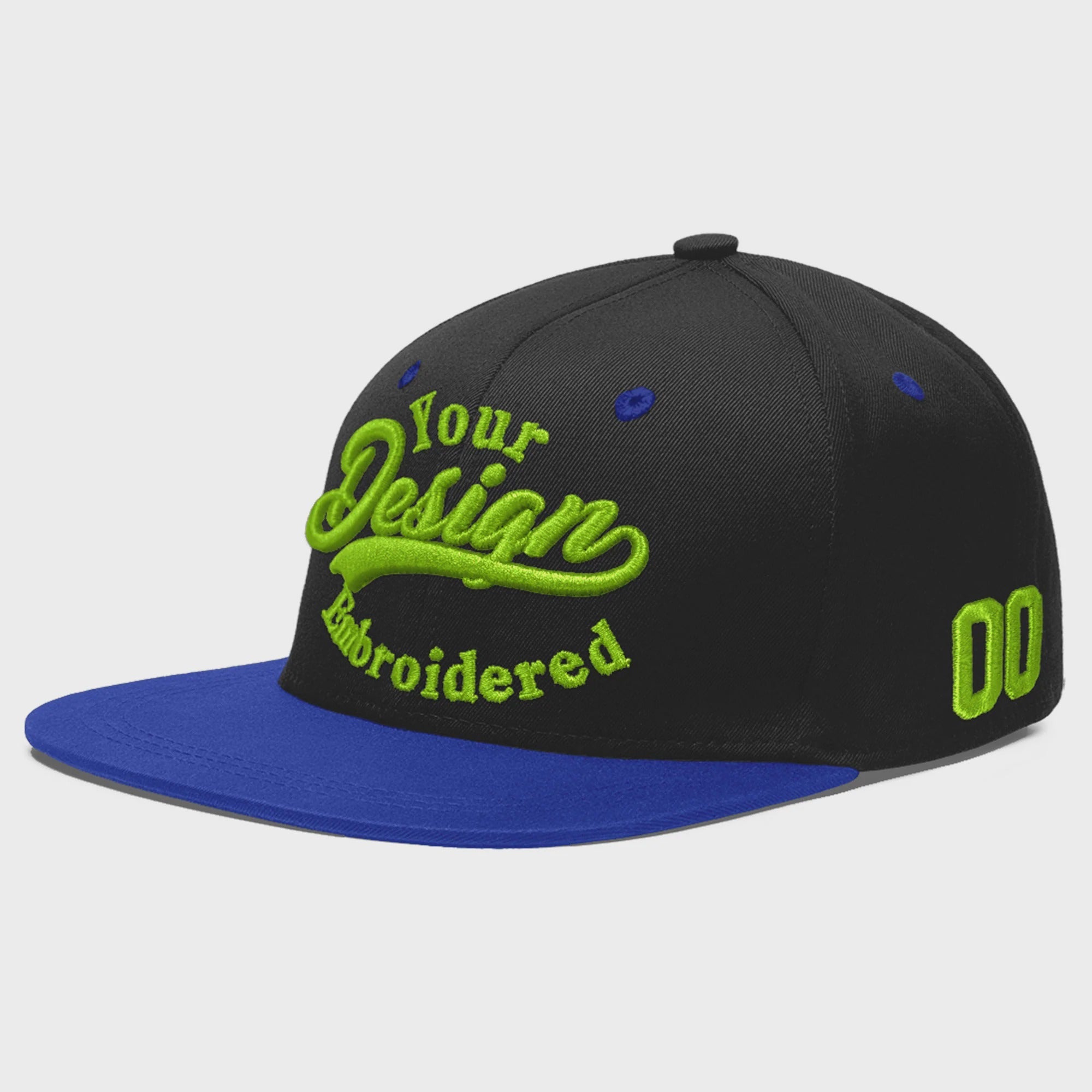 Custom Black Royal Blue 3D Puff Embroidery Flat Embroidery Casual Sport Baseball Cap