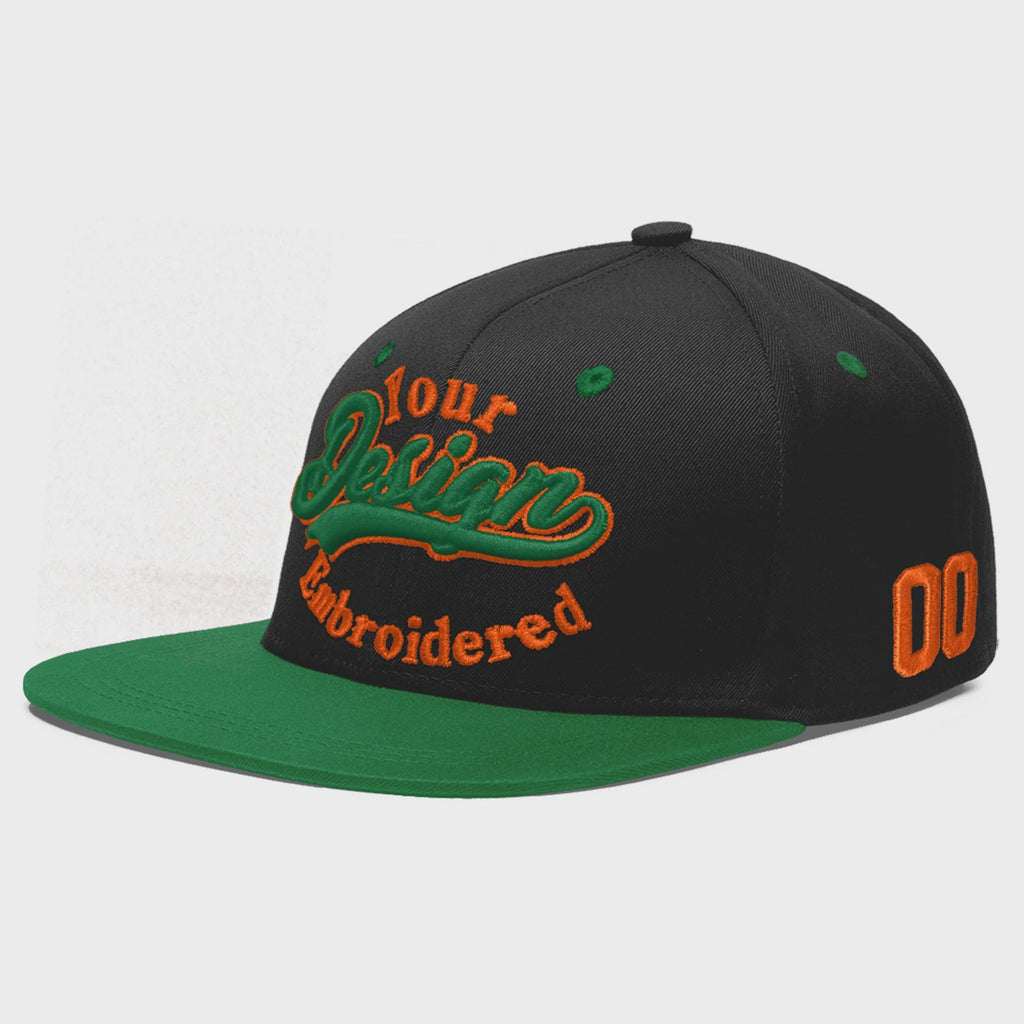 Custom Black Kelly Green 3D Puff Embroidery Flat Embroidery Casual Sport Baseball Cap