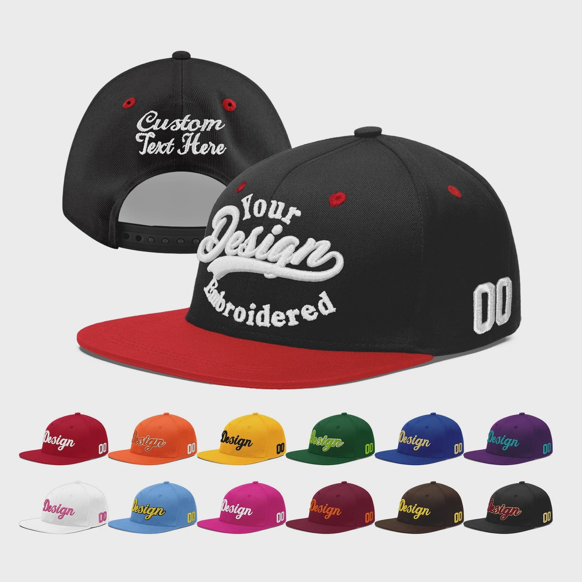 Custom Black Red 3D Puff Embroidery Flat Embroidery Casual Sport Baseball Cap