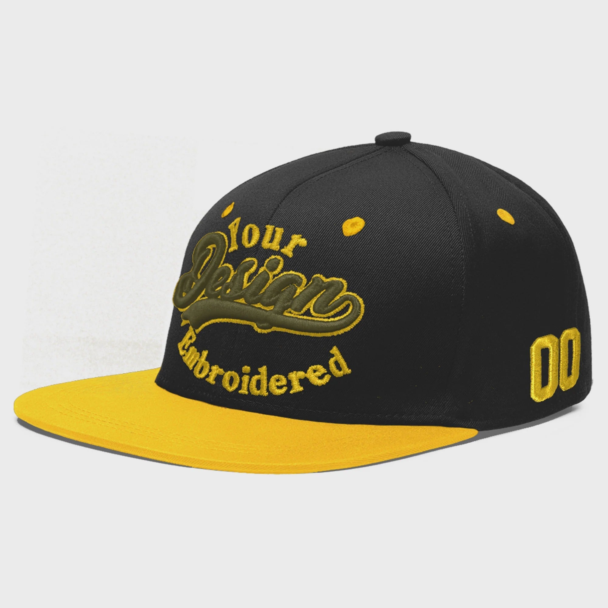 Custom Black Gold 3D Puff Embroidery Flat Embroidery Casual Sport Baseball Cap