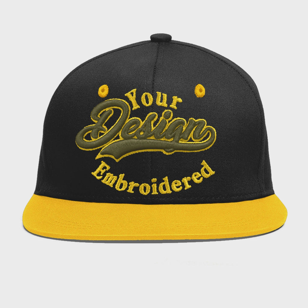 Custom Black Gold 3D Puff Embroidery Flat Embroidery Casual Sport Baseball Cap