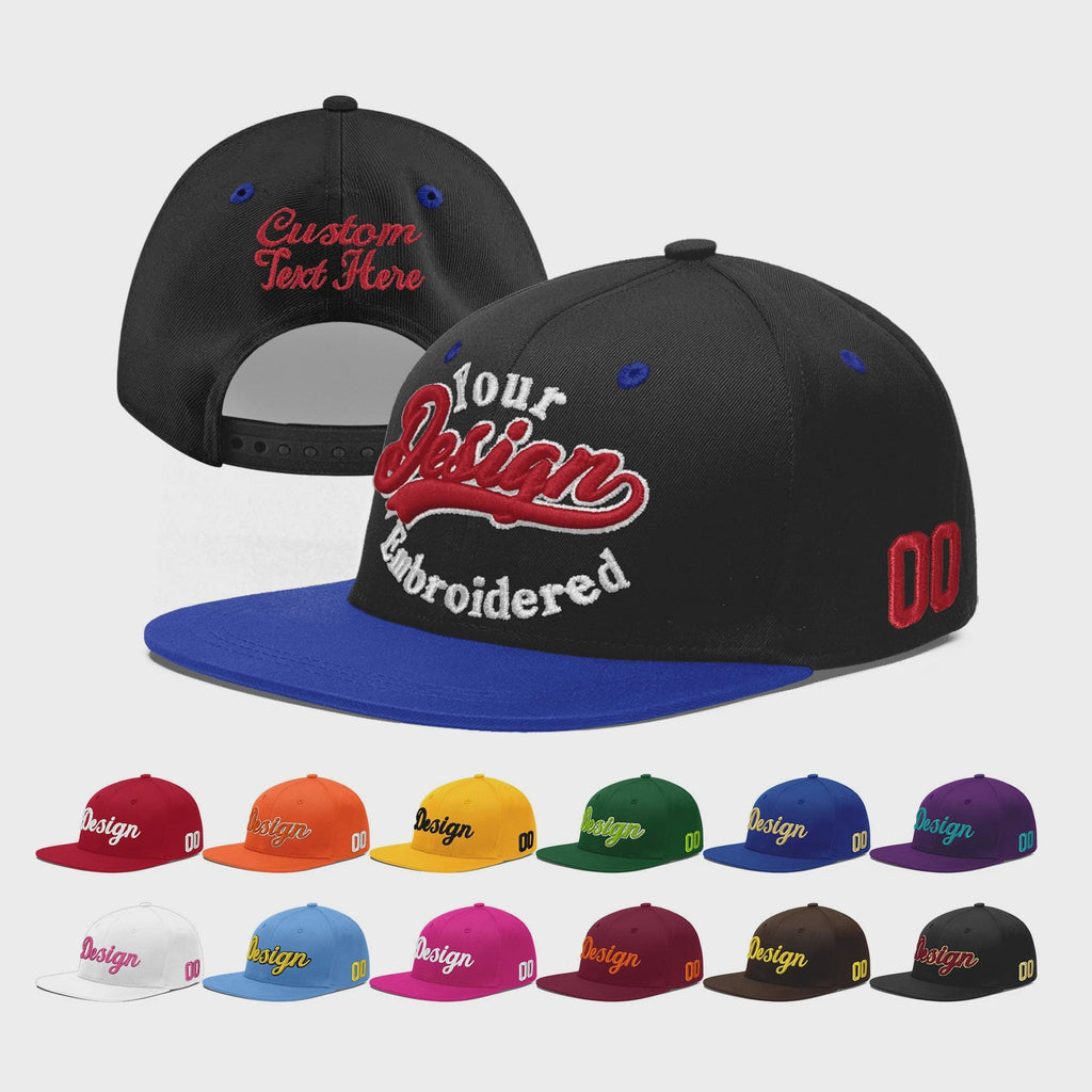 Custom Black Royal Blue 3D Puff Embroidery Flat Embroidery Casual Sport Baseball Cap