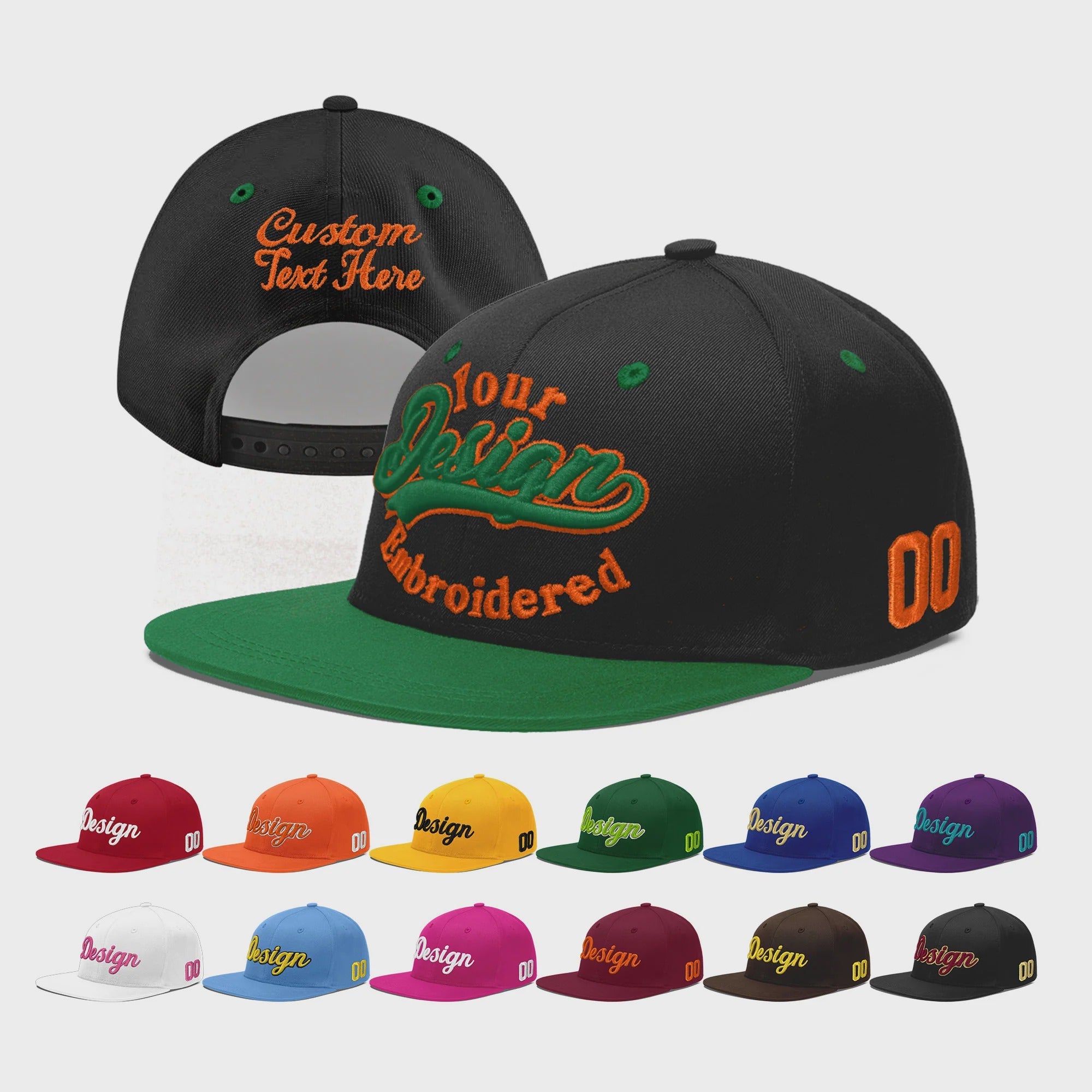Custom Black Kelly Green 3D Puff Embroidery Flat Embroidery Casual Sport Baseball Cap