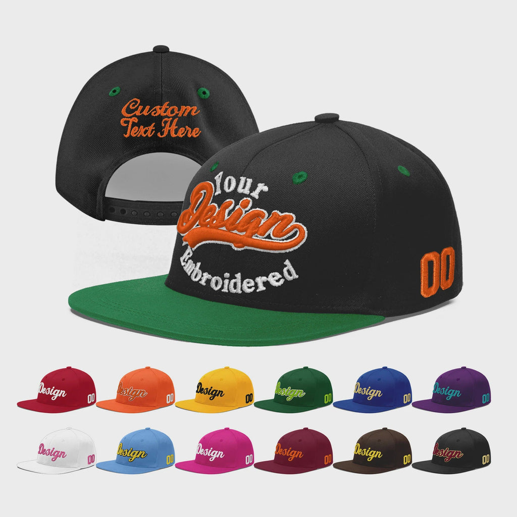 Custom Black Kelly Green 3D Puff Embroidery Flat Embroidery Casual Sport Baseball Cap