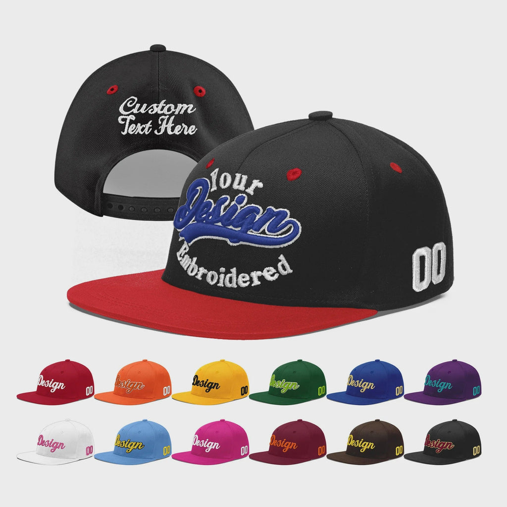 Custom Black Red 3D Puff Embroidery Flat Embroidery Casual Sport Baseball Cap