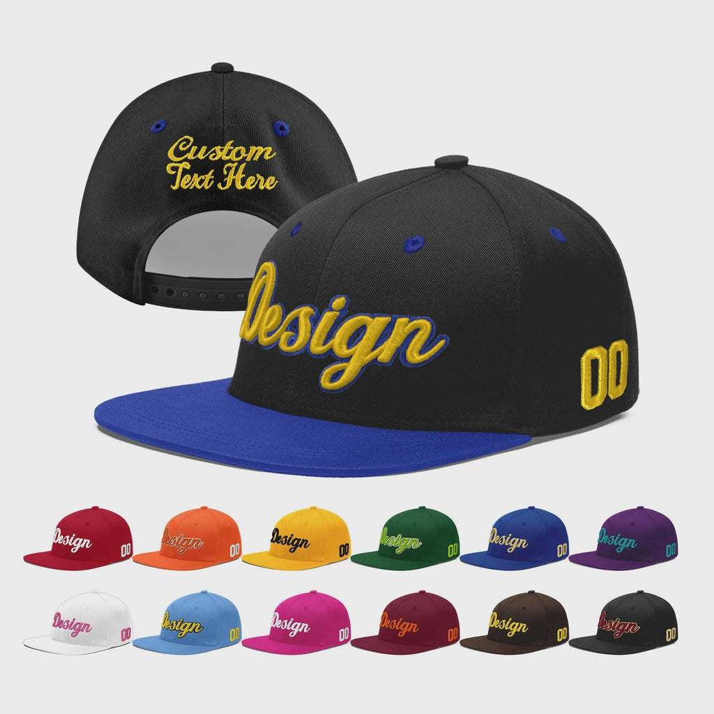 Custom Black Royal Blue 3D Puff Embroidery Flat Embroidery Casual Sport Baseball Cap