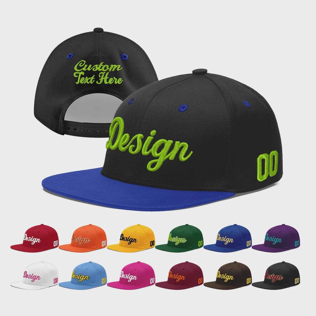 Custom Black Royal Blue 3D Puff Embroidery Flat Embroidery Casual Sport Baseball Cap