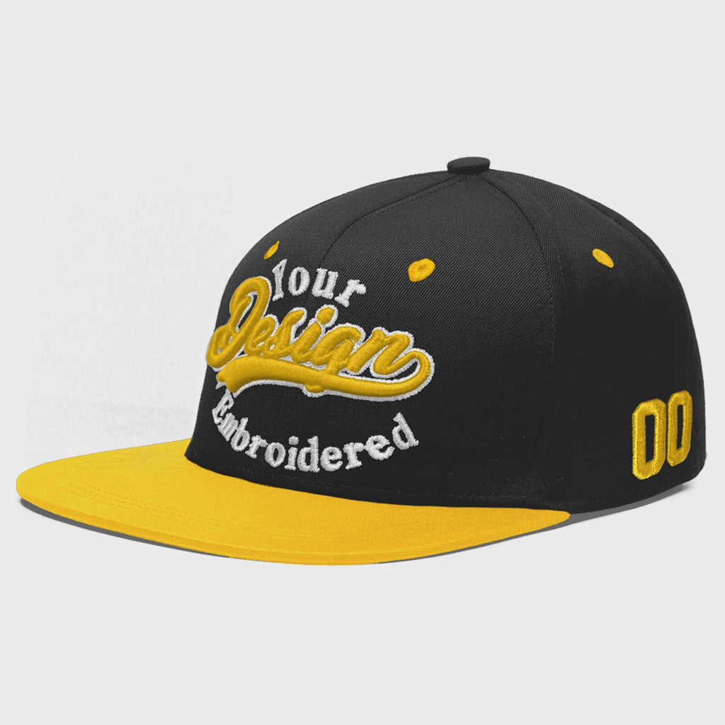 Custom Black Gold 3D Puff Embroidery Flat Embroidery Casual Sport Baseball Cap