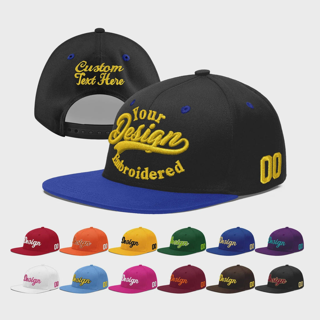 Custom Black Royal Blue 3D Puff Embroidery Flat Embroidery Casual Sport Baseball Cap