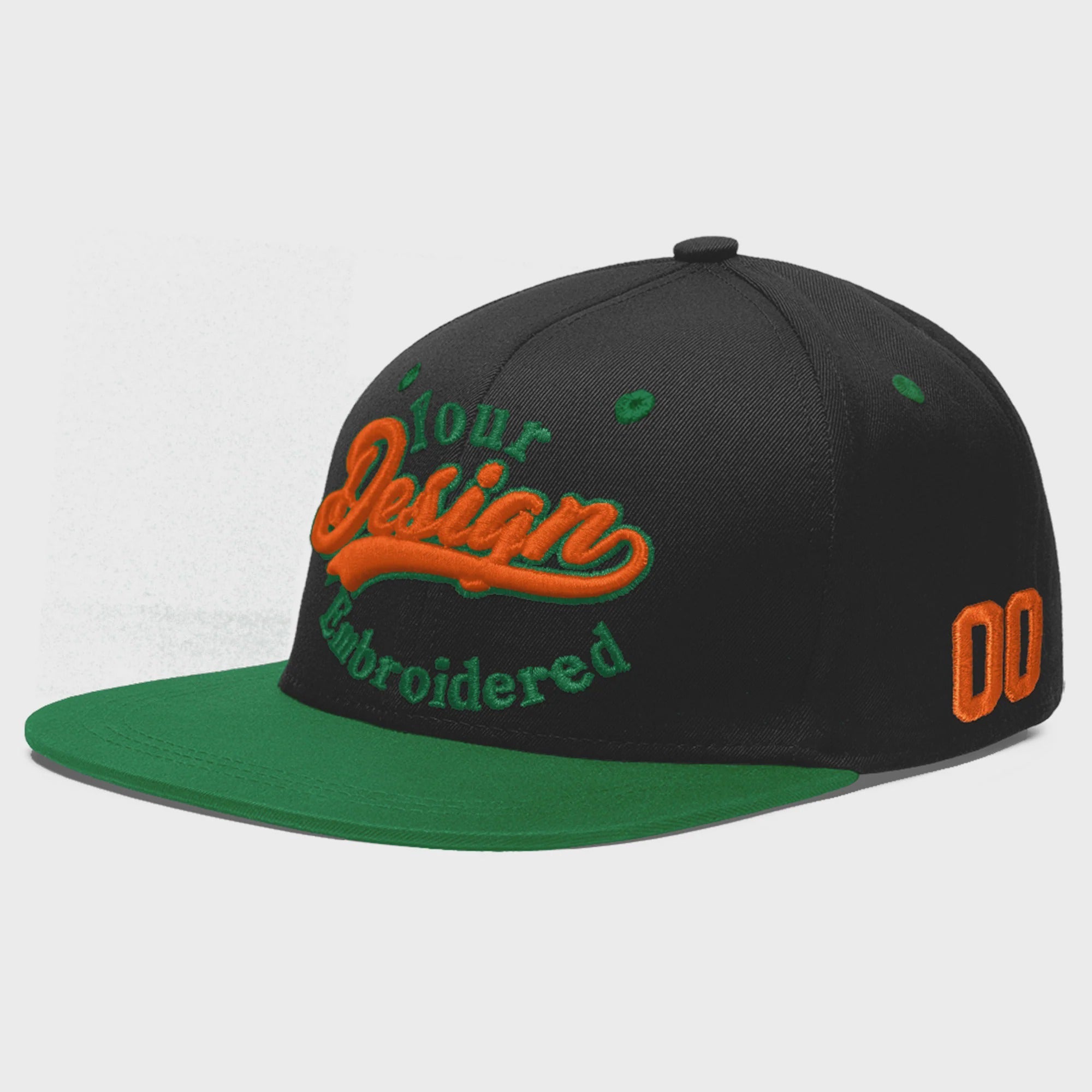 Custom Black Kelly Green 3D Puff Embroidery Flat Embroidery Casual Sport Baseball Cap