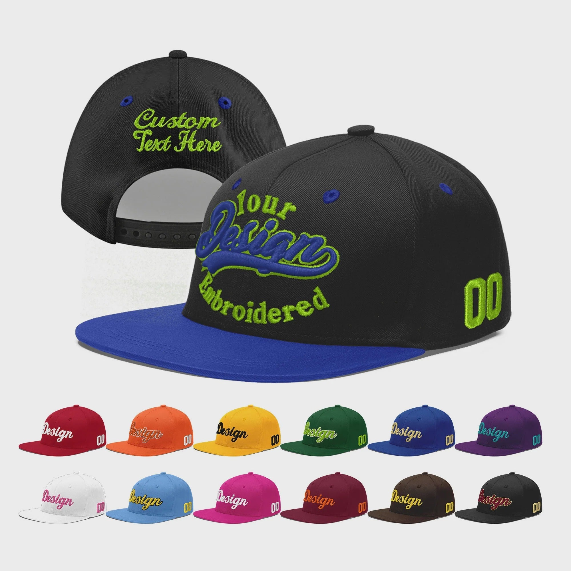 Custom Black Royal Blue 3D Puff Embroidery Flat Embroidery Casual Sport Baseball Cap