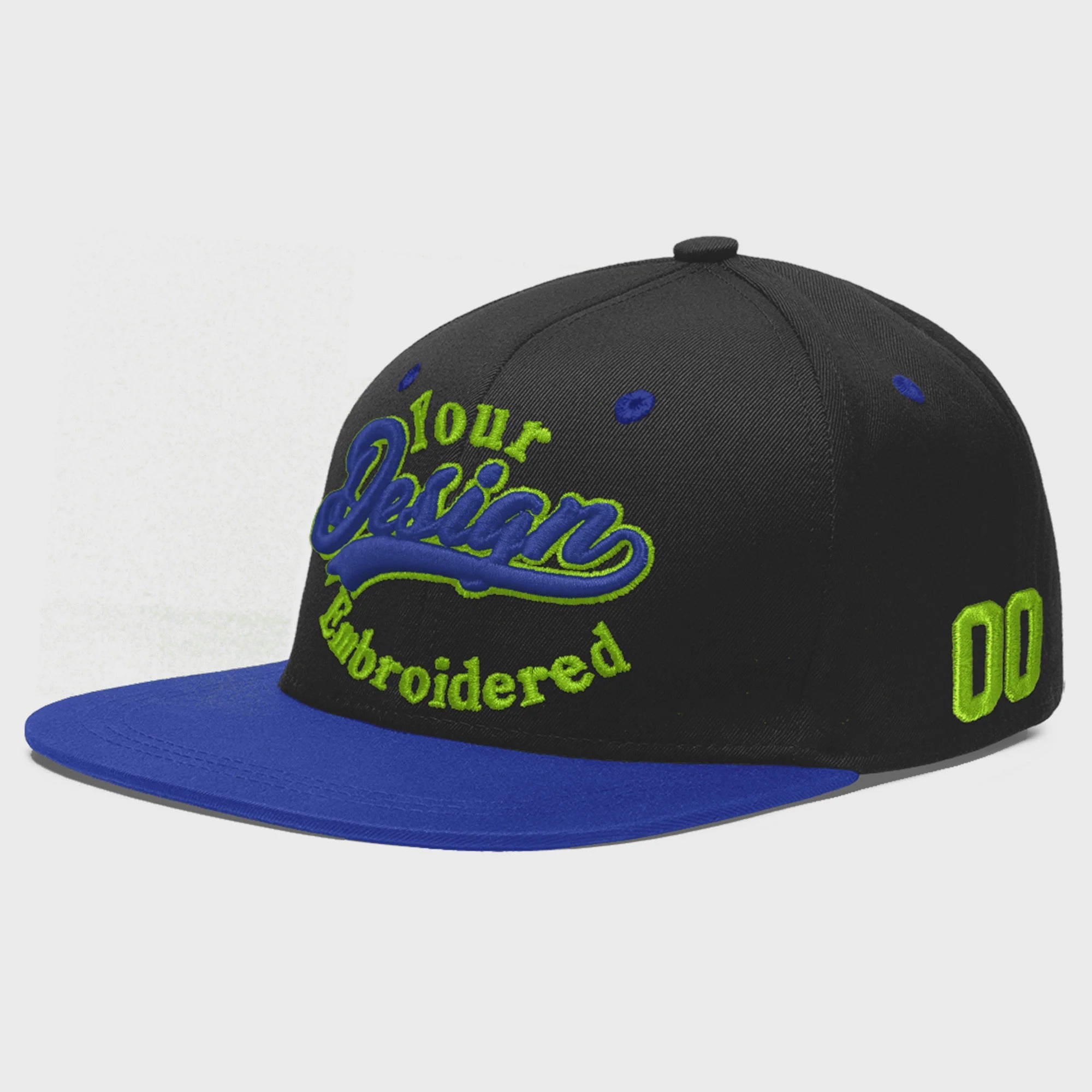 Custom Black Royal Blue 3D Puff Embroidery Flat Embroidery Casual Sport Baseball Cap