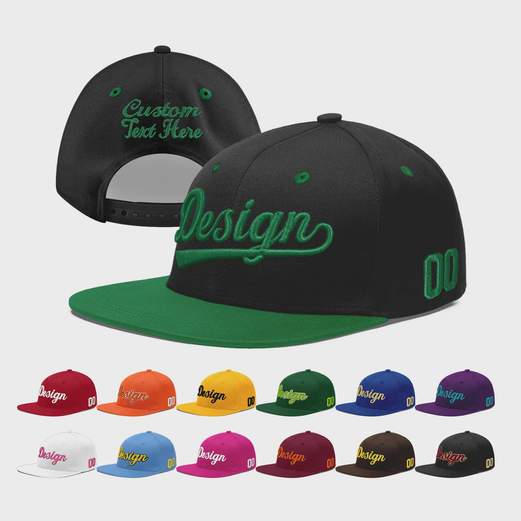 Custom Black Kelly Green 3D Puff Embroidery Flat Embroidery Casual Sport Baseball Cap