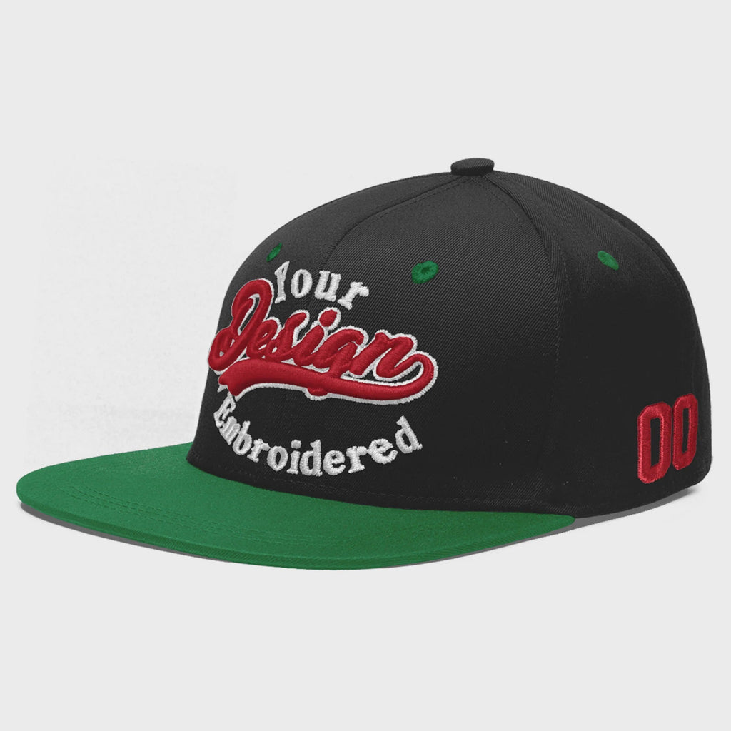 Custom Black Kelly Green 3D Puff Embroidery Flat Embroidery Casual Sport Baseball Cap