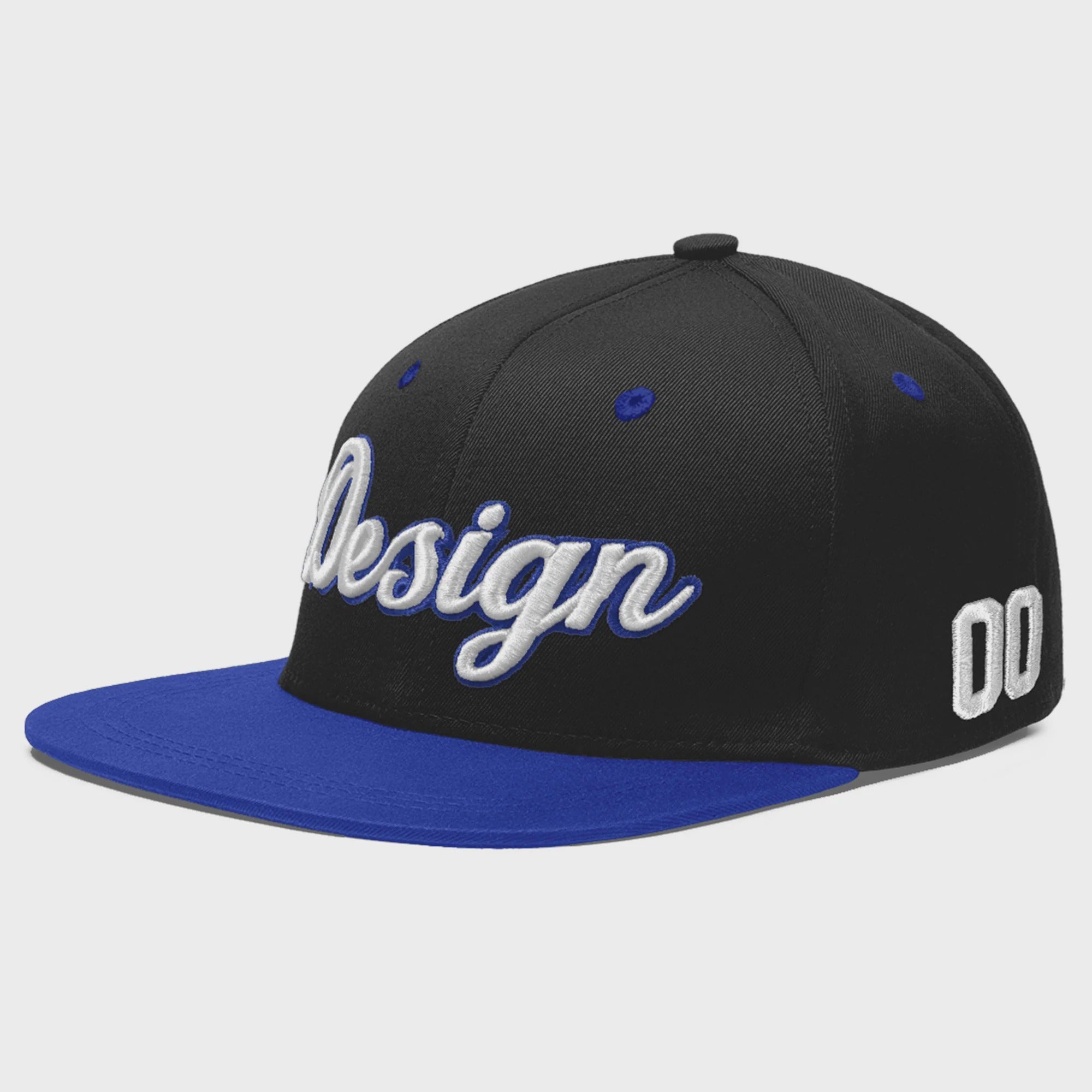 Custom Black Royal Blue 3D Puff Embroidery Flat Embroidery Casual Sport Baseball Cap