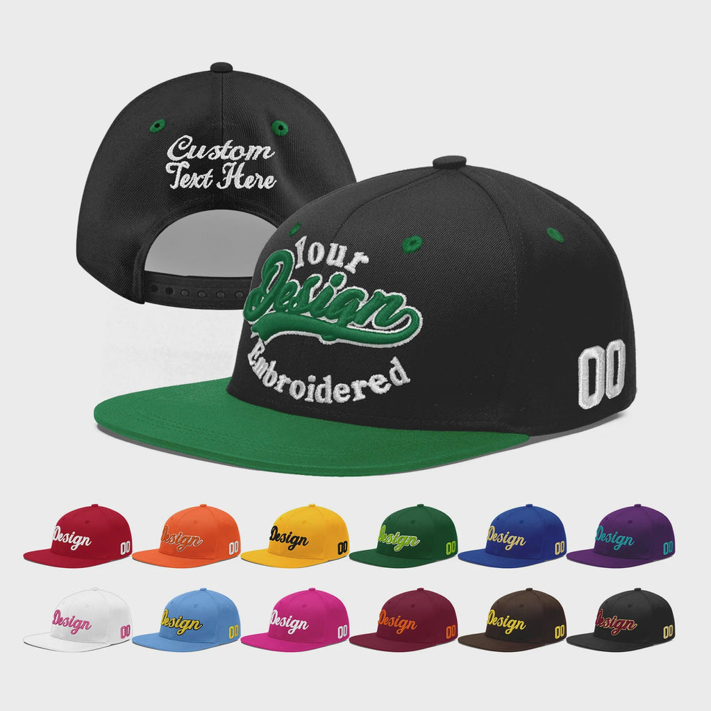Custom Black Kelly Green 3D Puff Embroidery Flat Embroidery Casual Sport Baseball Cap