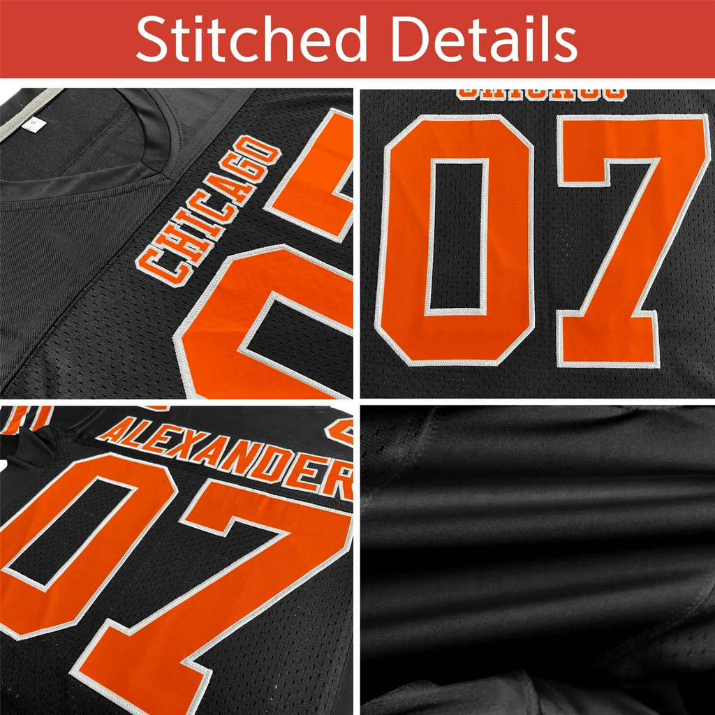 Custom Black Grey Classic Style Mesh Authentic Football Jersey
