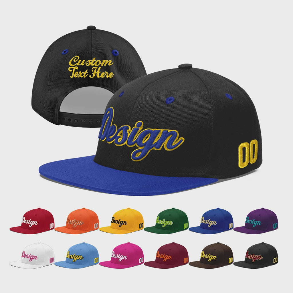 Custom Black Royal Blue 3D Puff Embroidery Flat Embroidery Casual Sport Baseball Cap
