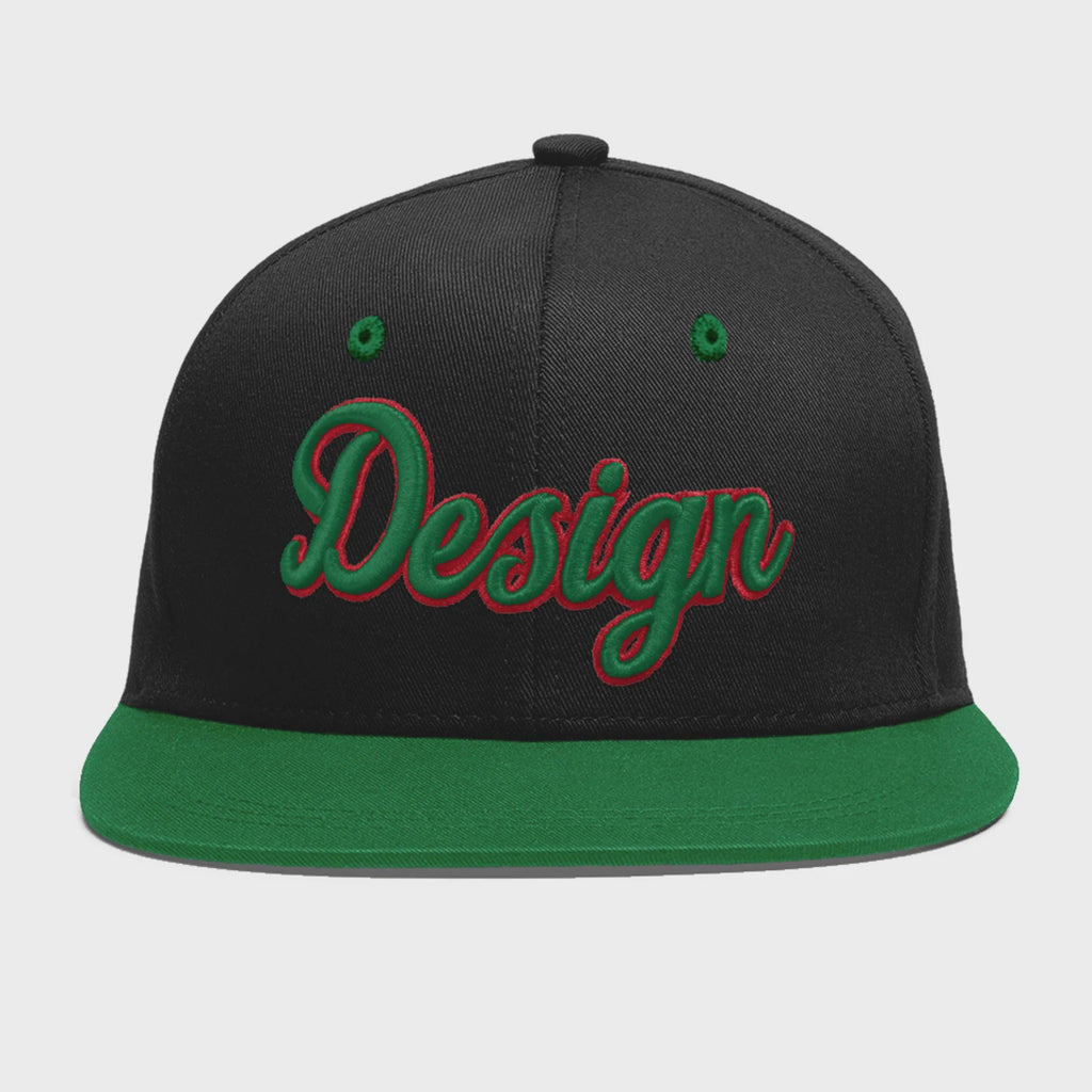 Custom Black Kelly Green 3D Puff Embroidery Flat Embroidery Casual Sport Baseball Cap