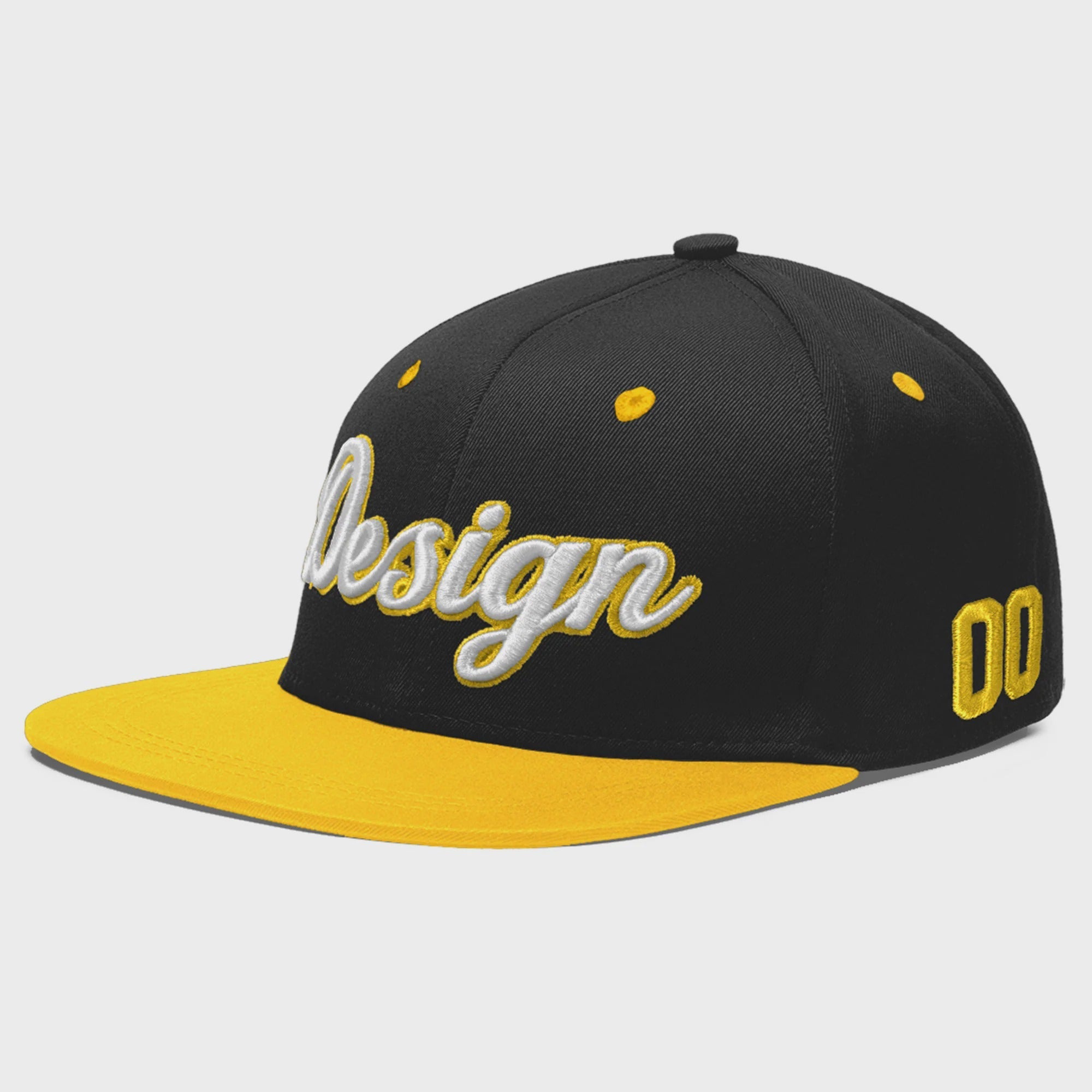 Custom Black Gold 3D Puff Embroidery Flat Embroidery Casual Sport Baseball Cap